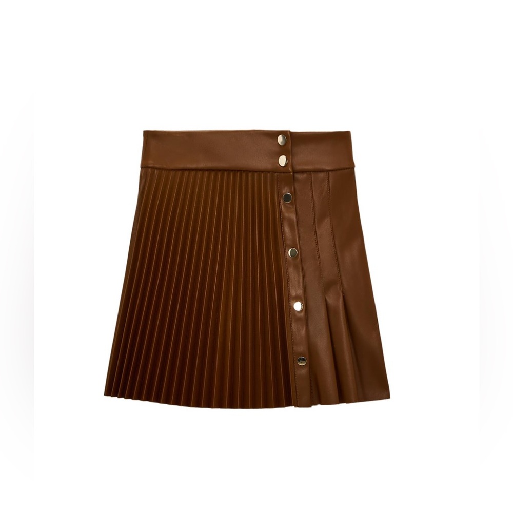 ZARA FAUX LEATHER HIGH WAIST PLEATED SKIRT | NWOT